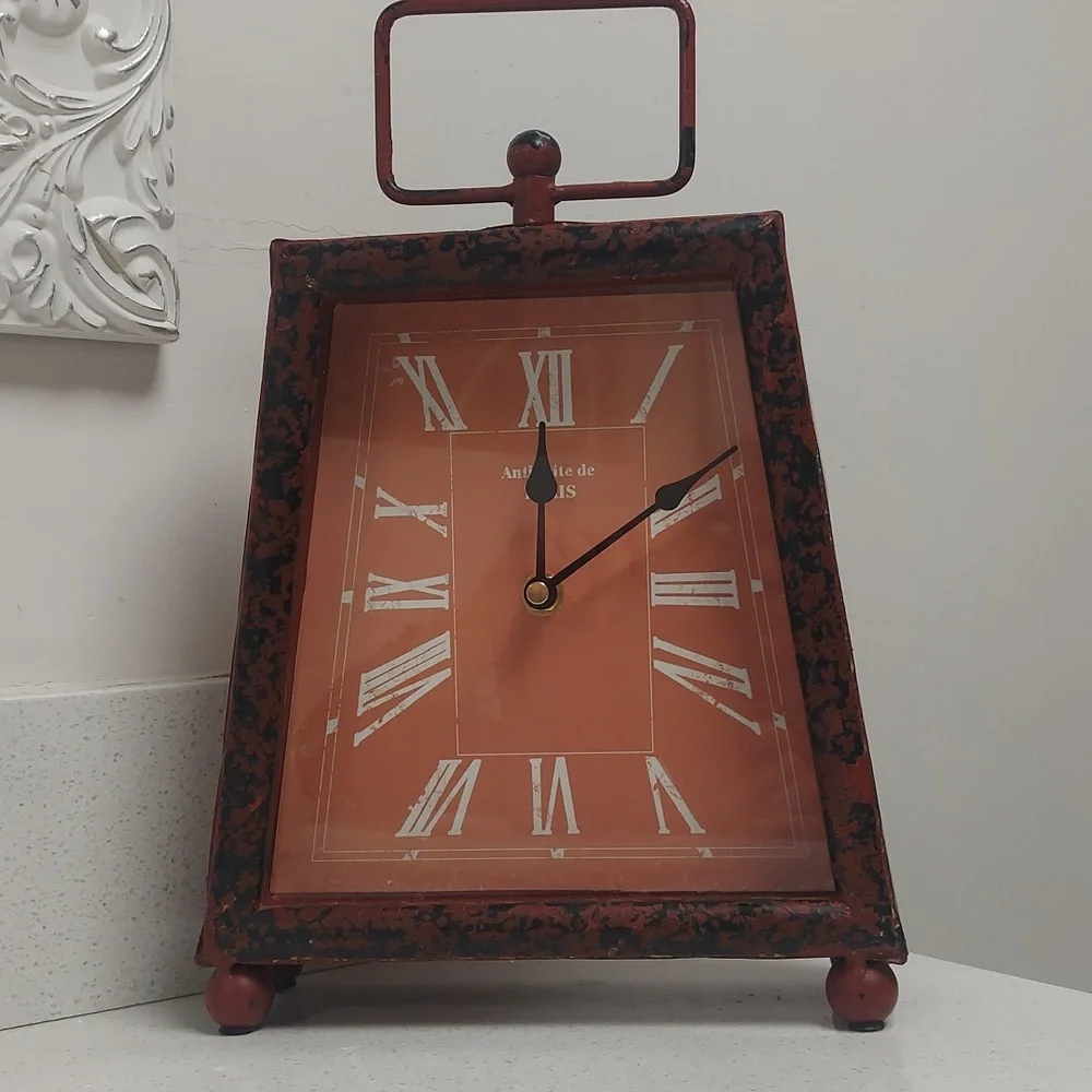 Antiquite Paris  Distressed Brick Red Table Shelf Clock
